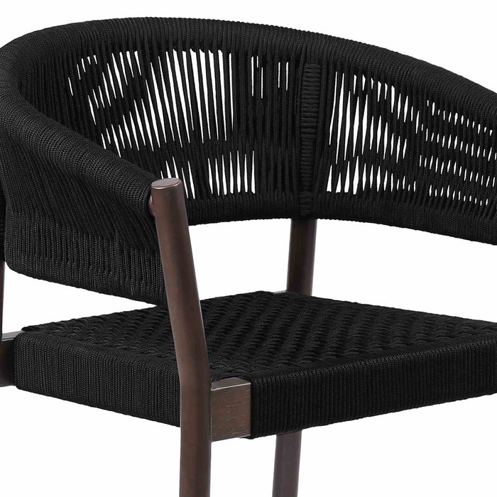 Doris Outdoor Patio Dining Chair in Dark Eucalyptus Wood with Black Rope - Set of 2