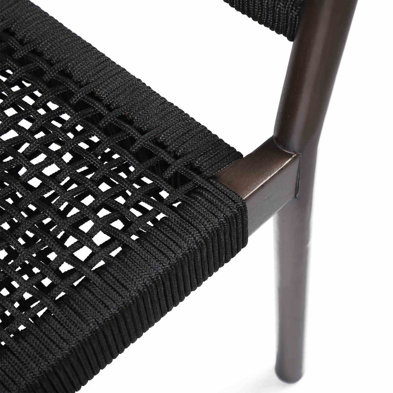 Doris Outdoor Patio Dining Chair in Dark Eucalyptus Wood with Black Rope - Set of 2 - Furniture City (CA)l