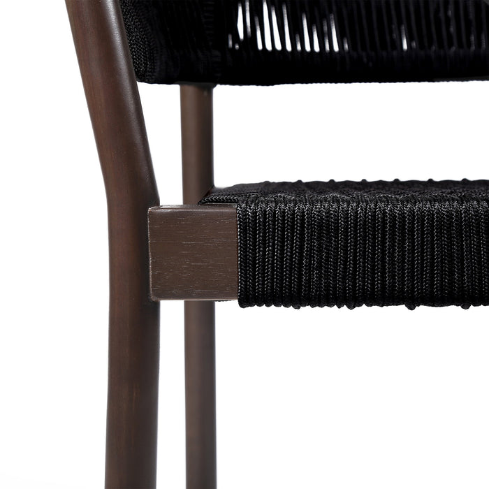Doris Outdoor Patio Dining Chair in Dark Eucalyptus Wood with Black Rope - Set of 2