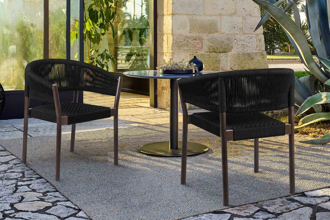 Doris Outdoor Patio Dining Chair in Dark Eucalyptus Wood with Black Rope - Set of 2