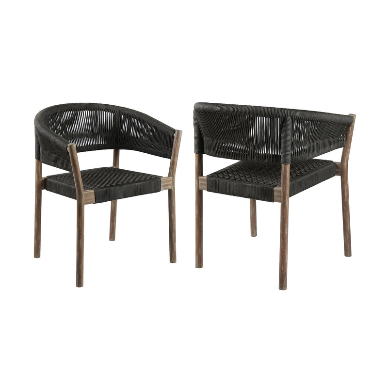 Doris Outdoor Patio Dining Chair in Light Eucalyptus Wood with Charcoal Rope - Set of 2 - Furniture City (CA)l
