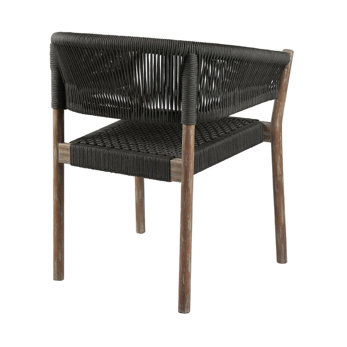 Doris Outdoor Patio Dining Chair in Light Eucalyptus Wood with Charcoal Rope - Set of 2