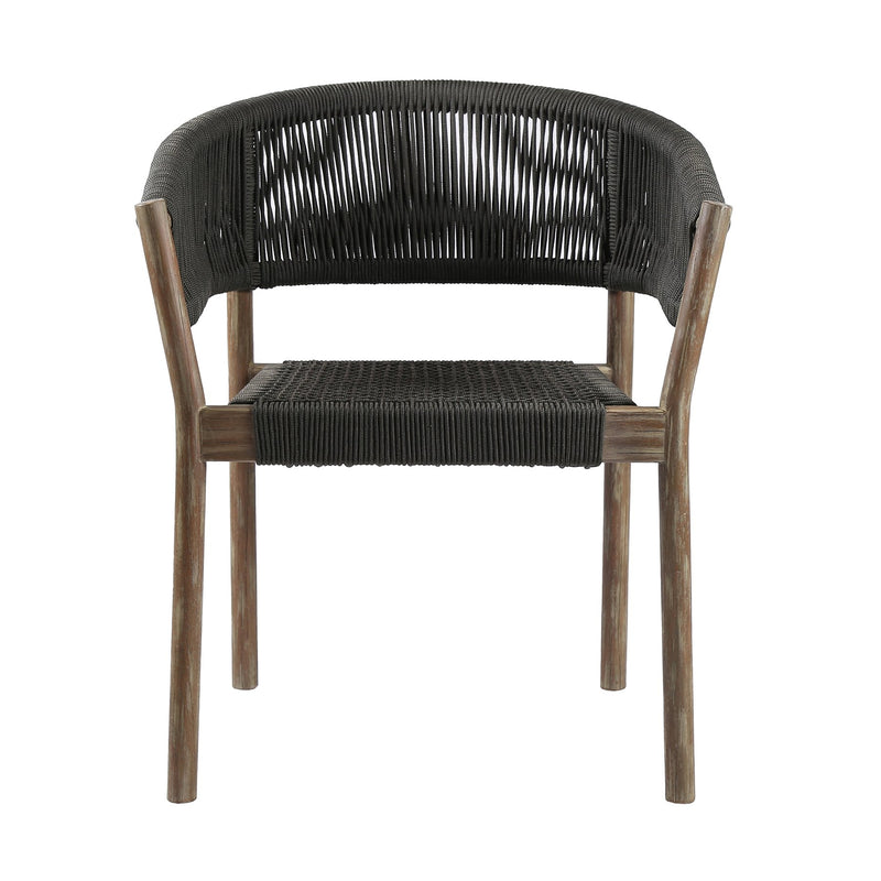 Doris Outdoor Patio Dining Chair in Light Eucalyptus Wood with Charcoal Rope - Set of 2 - Furniture City (CA)l