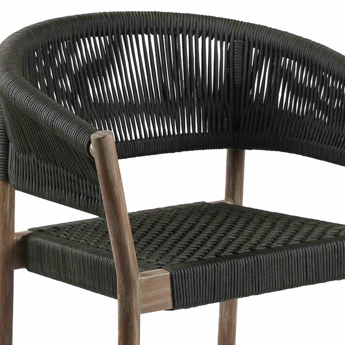 Doris Outdoor Patio Dining Chair in Light Eucalyptus Wood with Charcoal Rope - Set of 2
