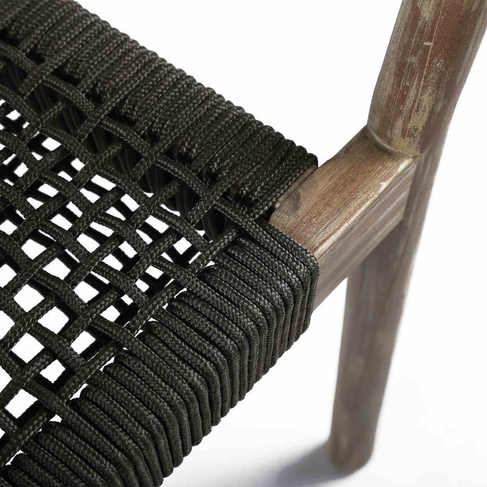 Doris Outdoor Patio Dining Chair in Light Eucalyptus Wood with Charcoal Rope - Set of 2