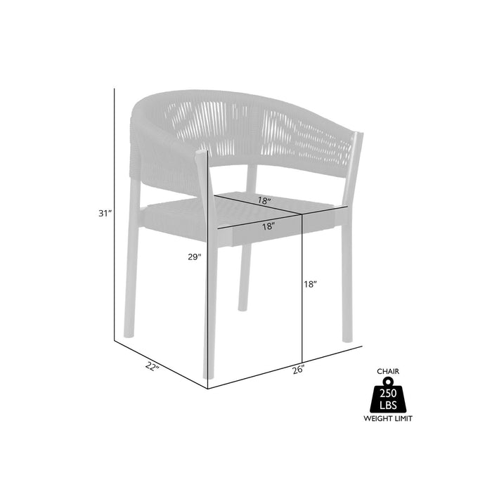 Doris Outdoor Patio Dining Chair in Light Eucalyptus Wood with Charcoal Rope - Set of 2