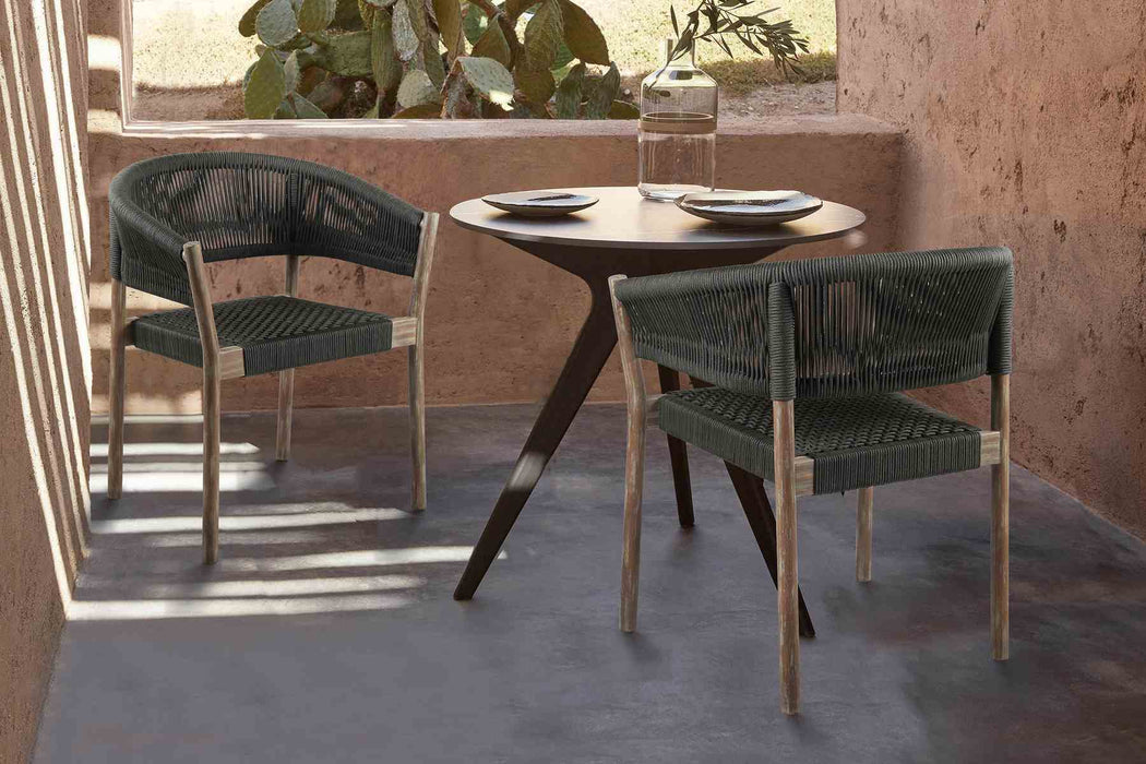 Doris Outdoor Patio Dining Chair in Light Eucalyptus Wood with Charcoal Rope - Set of 2