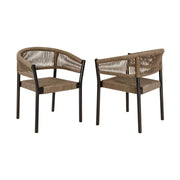 Doris Outdoor Patio Dining Chair in Dark Eucalyptus Wood with Truffle Rope - Set of 2 - Furniture City (CA)l