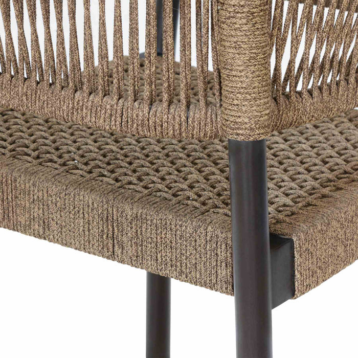 Doris Outdoor Patio Dining Chair in Dark Eucalyptus Wood with Truffle Rope - Set of 2