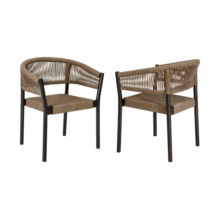 Doris Outdoor Patio Dining Chair in Dark Eucalyptus Wood with Truffle Rope - Set of 2
