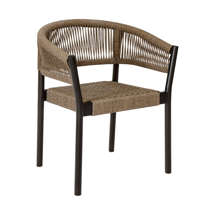 Doris Outdoor Patio Dining Chair in Dark Eucalyptus Wood with Truffle Rope - Set of 2
