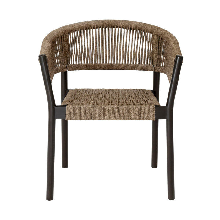 Doris Outdoor Patio Dining Chair in Dark Eucalyptus Wood with Truffle Rope - Set of 2