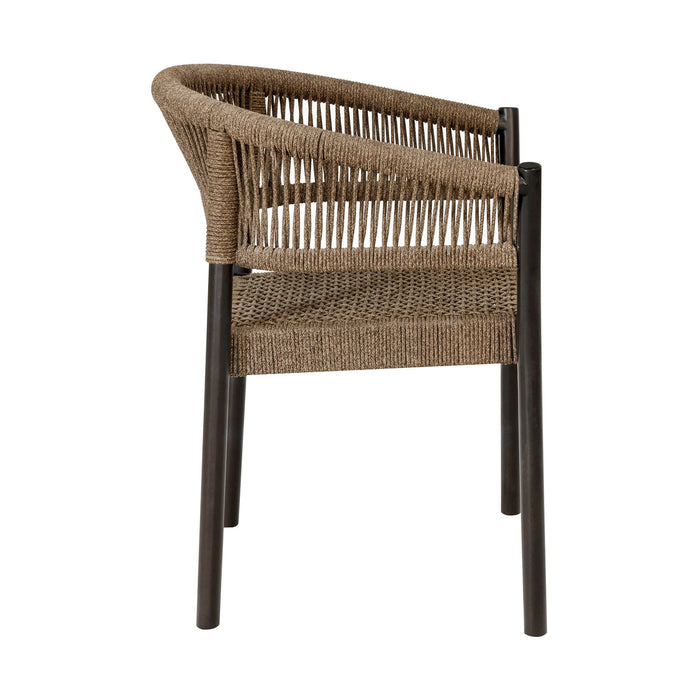 Doris Outdoor Patio Dining Chair in Dark Eucalyptus Wood with Truffle Rope - Set of 2