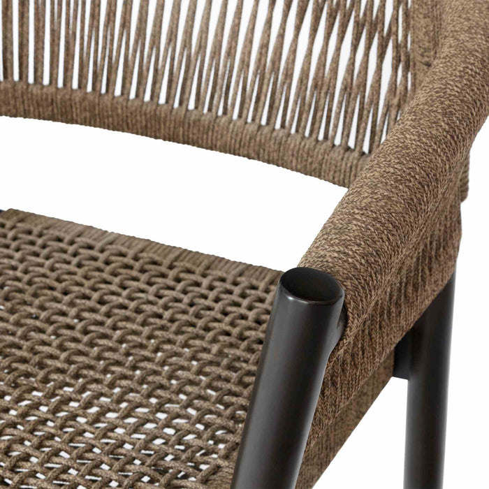 Doris Outdoor Patio Dining Chair in Dark Eucalyptus Wood with Truffle Rope - Set of 2