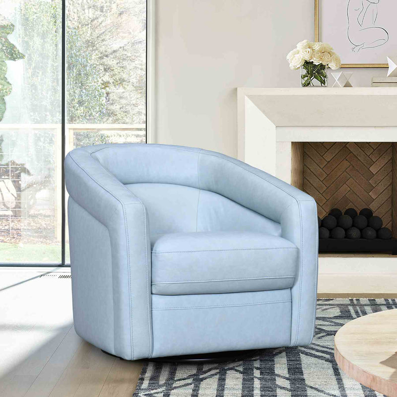 Desi Sky Blue Leather Swivel Accent Chair - Furniture City (CA)l