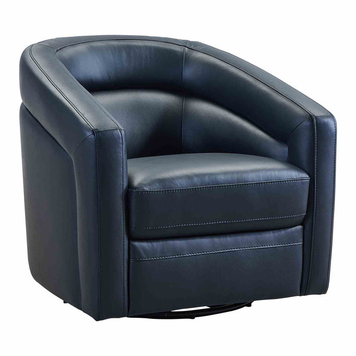 Desi Contemporary Swivel Accent Chair in Black Genuine Leather