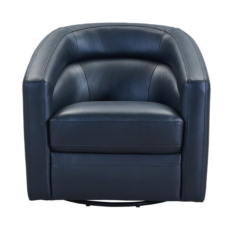 Desi Contemporary Swivel Accent Chair in Black Genuine Leather - Furniture City (CA)l