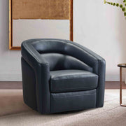 Desi Contemporary Swivel Accent Chair in Black Genuine Leather - Furniture City (CA)l