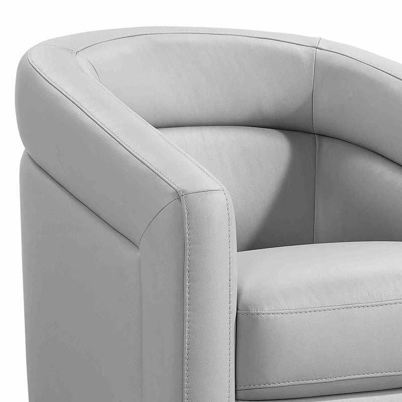 Desi Contemporary Swivel Accent Chair in Dove Gray Genuine Leather - Furniture City (CA)l