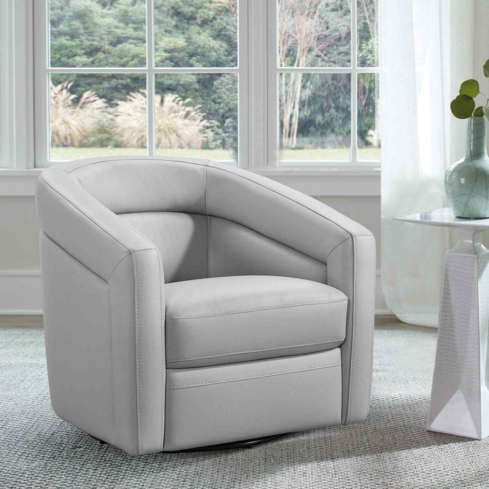 Desi Contemporary Swivel Accent Chair in Dove Gray Genuine Leather