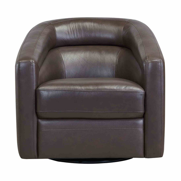 Desi Contemporary Swivel Accent Chair in Espresso Genuine Leather