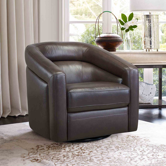 Desi Contemporary Swivel Accent Chair in Espresso Genuine Leather