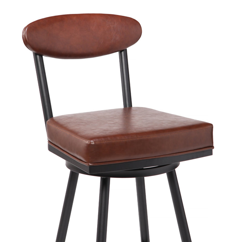 Denver Contemporary 26" Counter Height Barstool in Black Finish and Vintage Coffee Faux Leather - Furniture City (CA)l