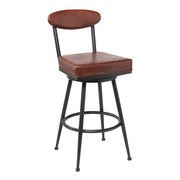 Denver Contemporary 30" Bar Height Barstool in Black Finish and Vintage Coffee Faux Leather - Furniture City (CA)l