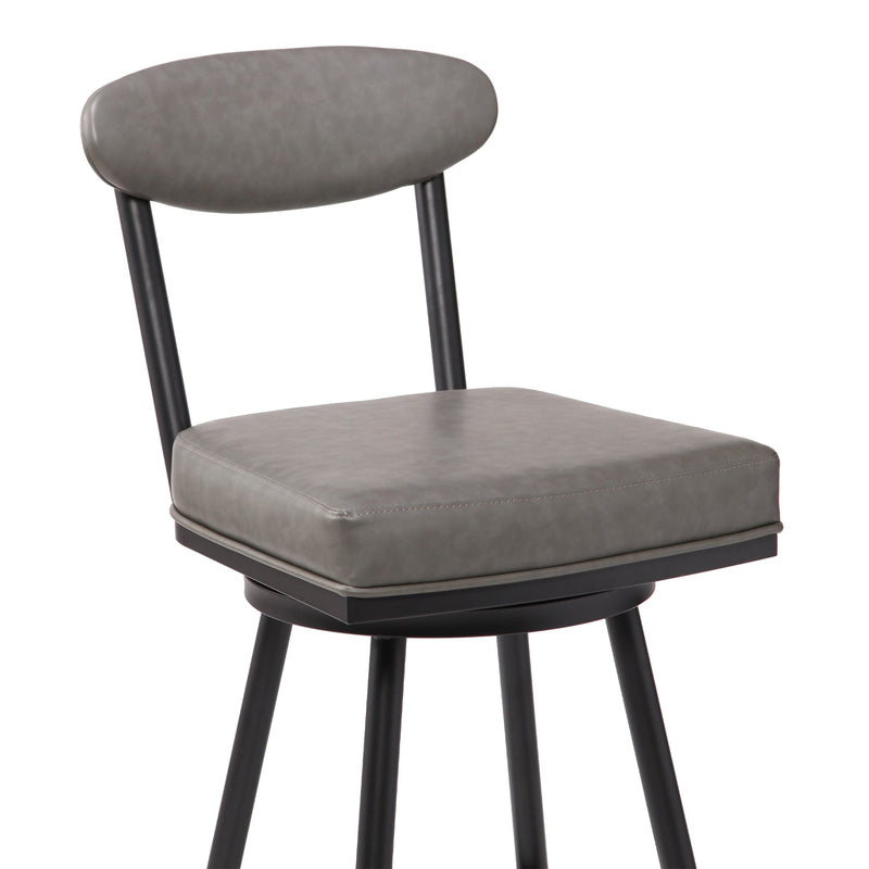 Denver Contemporary 30" Bar Height Barstool in Black Finish and Vintage Gray Faux Leather - Furniture City (CA)l