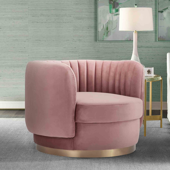 Davy Blush Velvet Swivel Accent Chair with Gold Base
