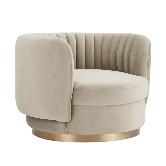 Davy Taupe Velvet Swivel Accent Chair with Gold Base