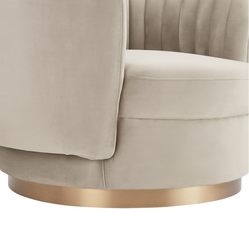 Davy Taupe Velvet Swivel Accent Chair with Gold Base - Furniture City (CA)l