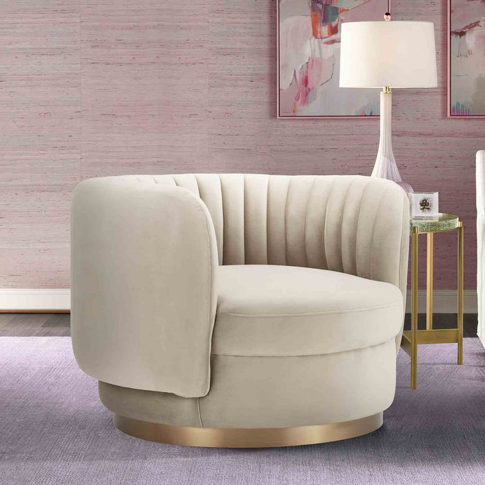 Davy Taupe Velvet Swivel Accent Chair with Gold Base