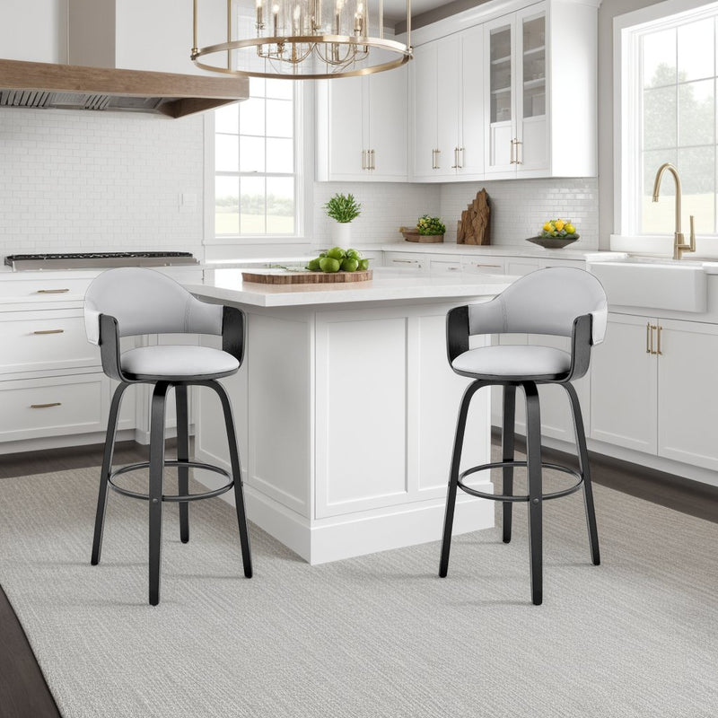 Daxton 26" Gray Faux Leather and Black Wood Bar Stool - Furniture City (CA)l