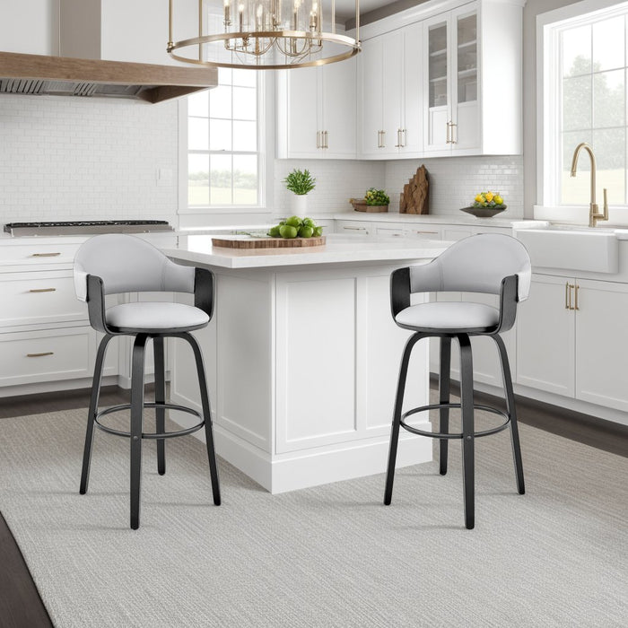 Daxton 26" Gray Faux Leather and Black Wood Bar Stool