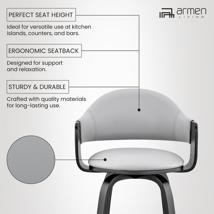 Daxton 26" Gray Faux Leather and Black Wood Bar Stool