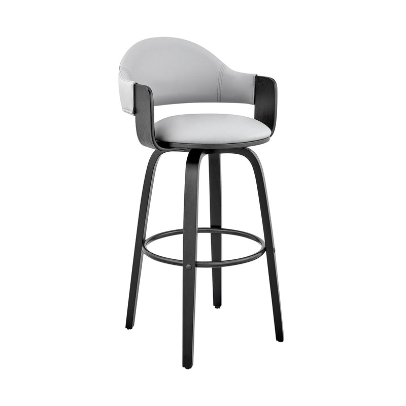 Daxton 30" Gray Faux Leather and Black Wood Bar Stool - Furniture City (CA)l