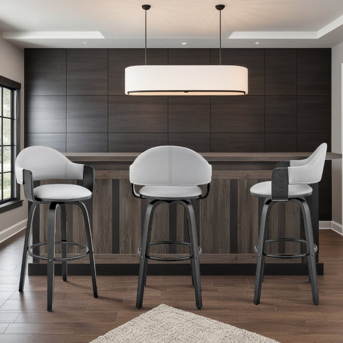 Daxton 30" Gray Faux Leather and Black Wood Bar Stool