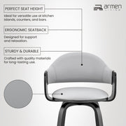 Daxton 30" Gray Faux Leather and Black Wood Bar Stool - Furniture City (CA)l