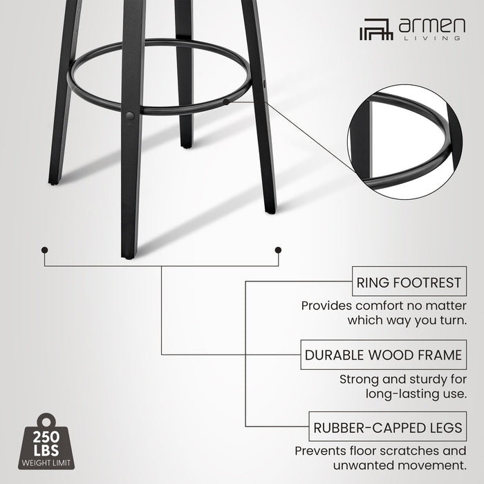 Daxton 30" Gray Faux Leather and Black Wood Bar Stool