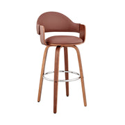 Daxton 26" Brown Faux Leather and Walnut Wood Bar Stool - Furniture City (CA)l