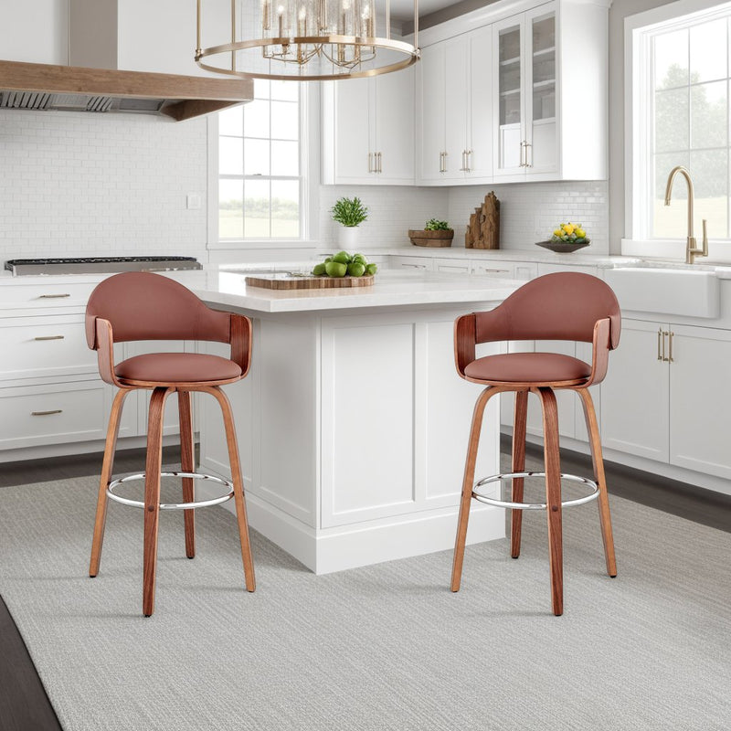 Daxton 26" Brown Faux Leather and Walnut Wood Bar Stool - Furniture City (CA)l