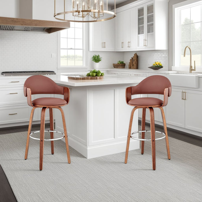 Daxton 26" Brown Faux Leather and Walnut Wood Bar Stool