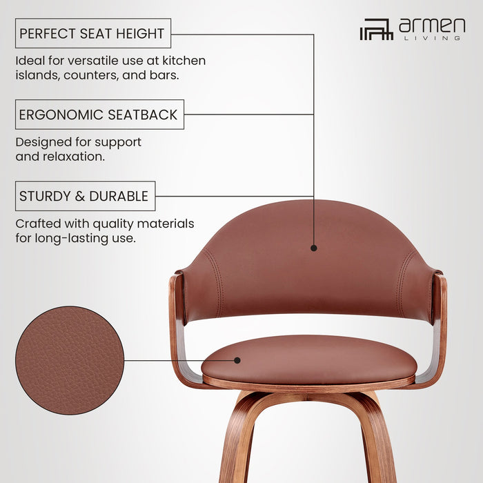 Daxton 26" Brown Faux Leather and Walnut Wood Bar Stool