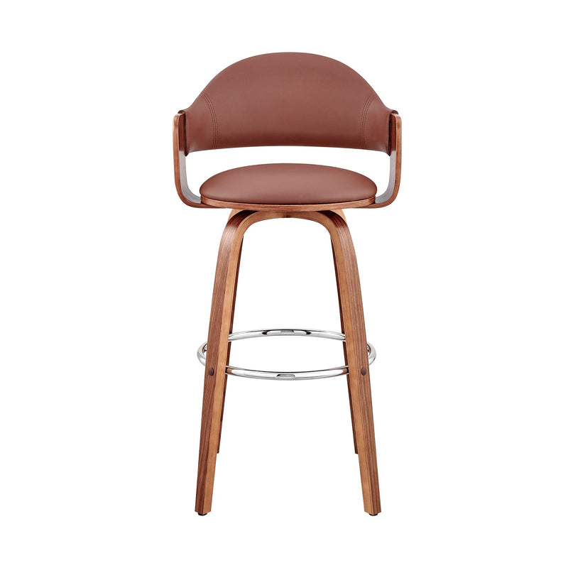 Daxton 26" Brown Faux Leather and Walnut Wood Bar Stool - Furniture City (CA)l