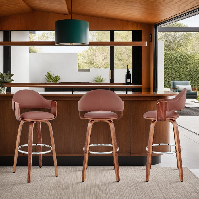 Daxton 30" Brown Faux Leather and Walnut Wood Bar Stool