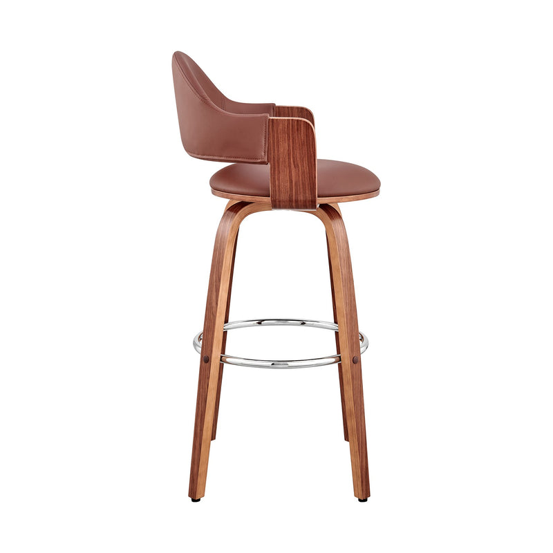 Daxton 30" Brown Faux Leather and Walnut Wood Bar Stool - Furniture City (CA)l