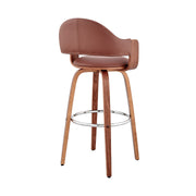 Daxton 30" Brown Faux Leather and Walnut Wood Bar Stool - Furniture City (CA)l