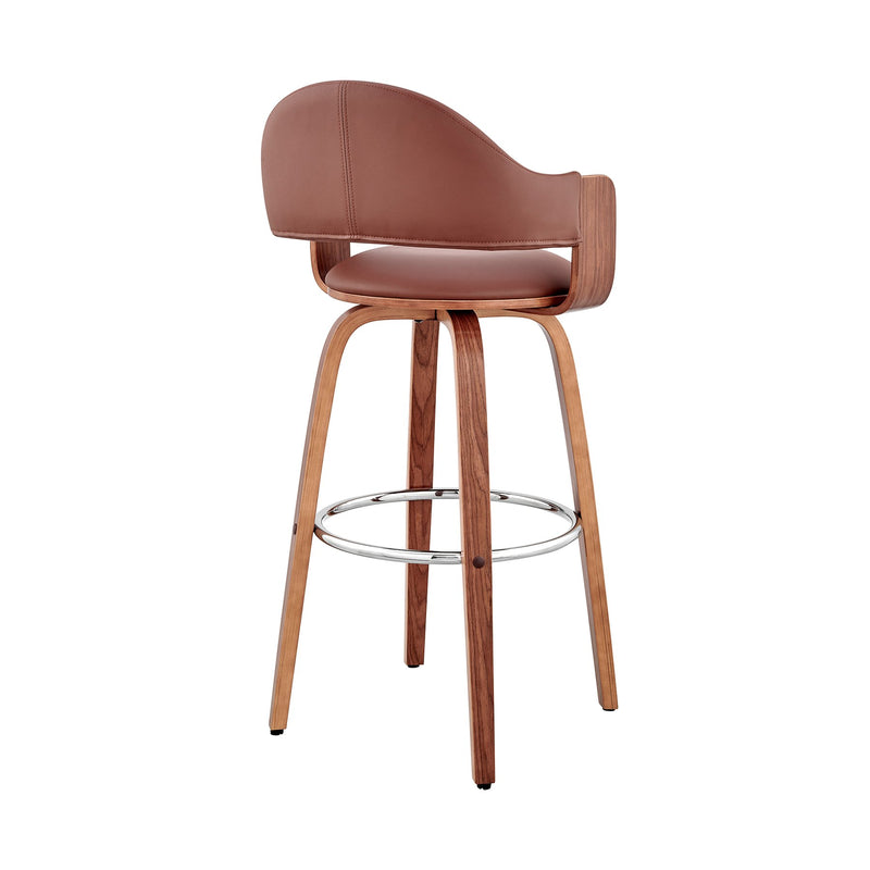 Daxton 30" Brown Faux Leather and Walnut Wood Bar Stool - Furniture City (CA)l
