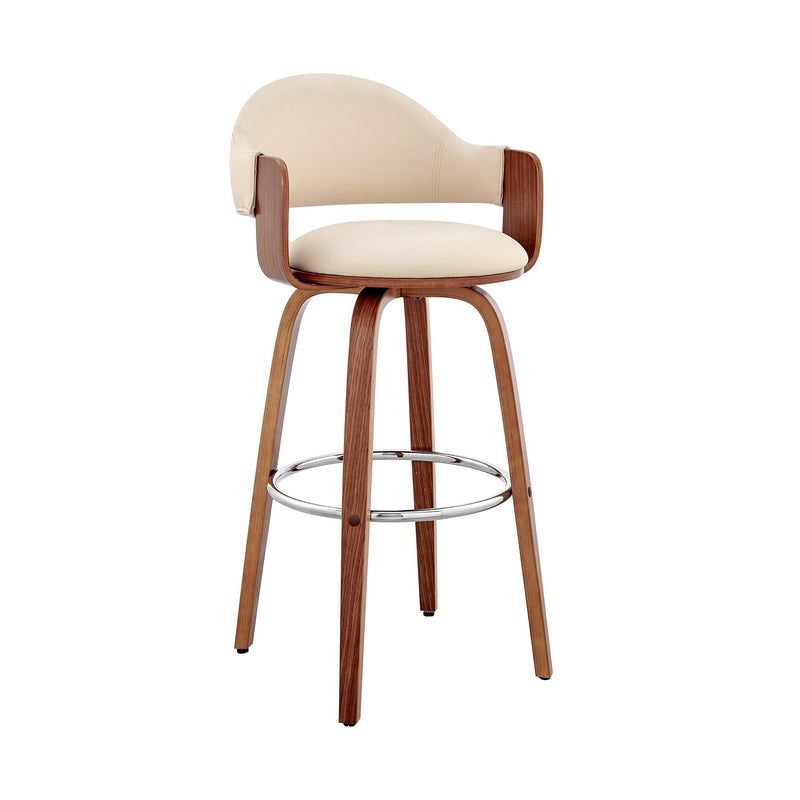 Daxton 26" Cream Faux Leather and Walnut Wood Bar Stool - Furniture City (CA)l